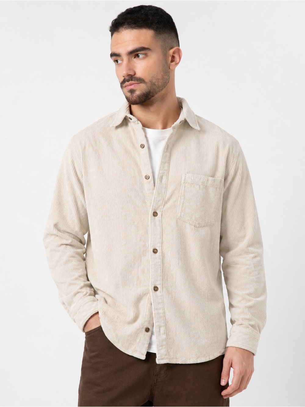 ASOS Design ButtonDown Corduroy Shirt Men’s 2XL Beige Cream Cotton Casual